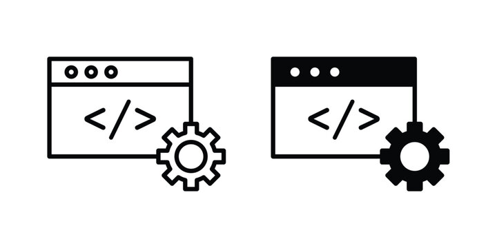 Web development icon logo illustration. Black and white pictogram