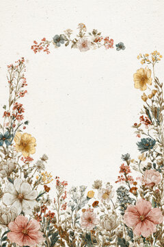 Elegant Watercolor Floral Frame on White and Pale Pink Background