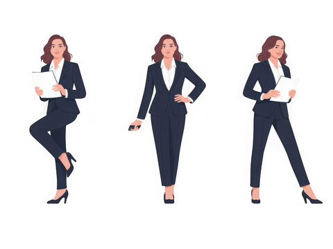 Professional businesswoman poses in stylish suits for corporate advertising and marketing