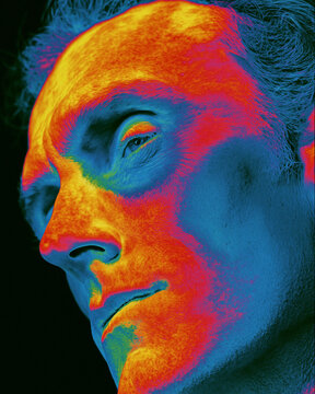 Modern Hyperrealism: Vibrant Multicolor Portrait of a Man's Emotional Expression - Artistic Surreal Photography