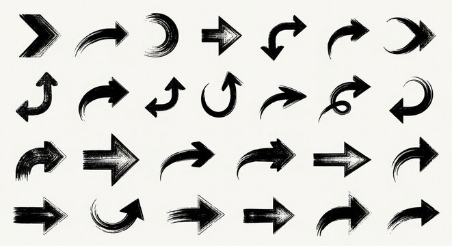 Collection of hand drawn grunge ink brush arrows for design elements with handdrawn direction collection isolated navigation pointing