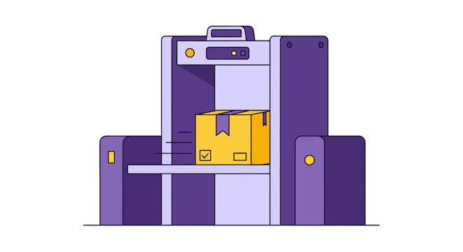 Modern Flat Illustration of a Parcel Scanner for Logistics, E-commerce Shipping, and Warehouse Quality Control Automation