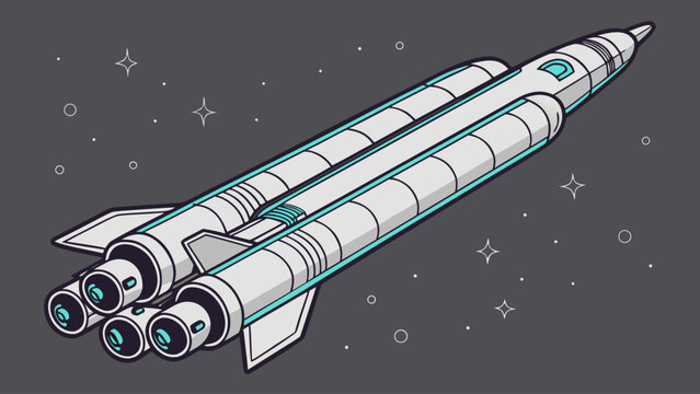 Stylized space shuttle vector illustration floating in deep space with astronomy