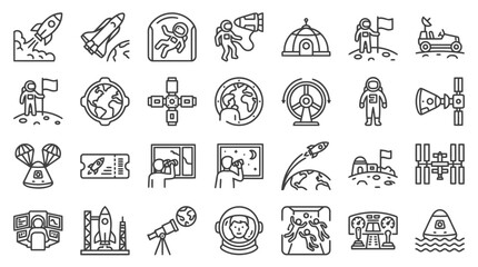 Space exploration research and aerospace science thin line vector icon set for designers. © Tah