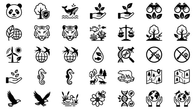 Environmental protection solid icon set, nature conservation symbols collection, vector sketches.