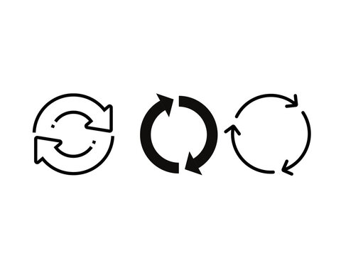 Recycling circular arrows icons set vector illustration, green eco-friendly loop symbols, sustainability renewal process design for environment, reuse, refresh, and continuous cycle concepts vector