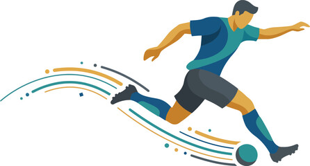 Obraz premium Energetic soccer player powerfully kicks a ball, depicted with dynamic movement lines