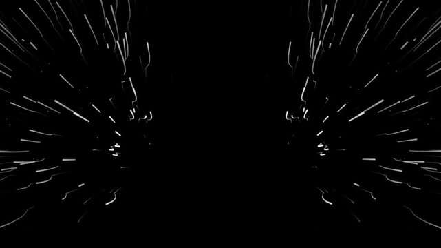 Hyper anime speed line streak animation with sharp white motion trails, dramatic comic movement effects and seamless on solid black background loop for intense action sequences in 4K