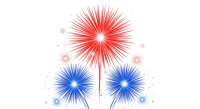 Red and blue firework display isolated on white background