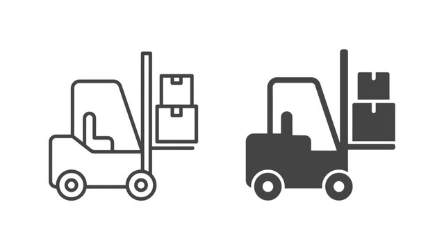 Two Forklifts Carrying Boxes Side By Side