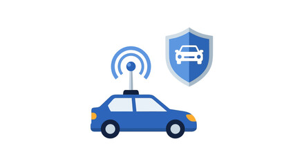 Fototapeta premium Connected Car Security and Insurance Concept with Wireless Signal, GPS Tracking, and Protective Shield Icon Illustration