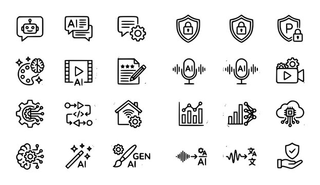 Artificial intelligence icons set machine learning data science security