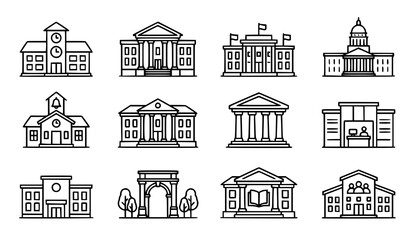 Fototapeta premium Government buildings and landmarks line icons set