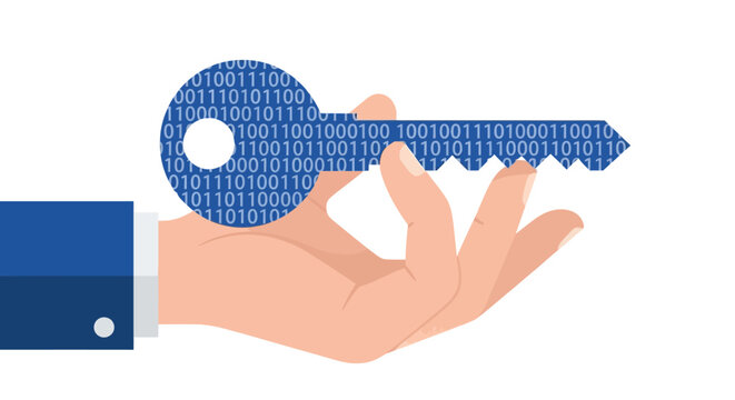 Digital Security Concept: Hand Holding Binary Key representing Data Encryption, Cybersecurity, and Secure Information Access