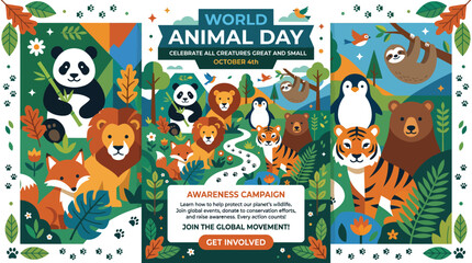 Fototapeta premium World Animal Day Animal Protection and Wildlife Conservation Vector Illustration Collection