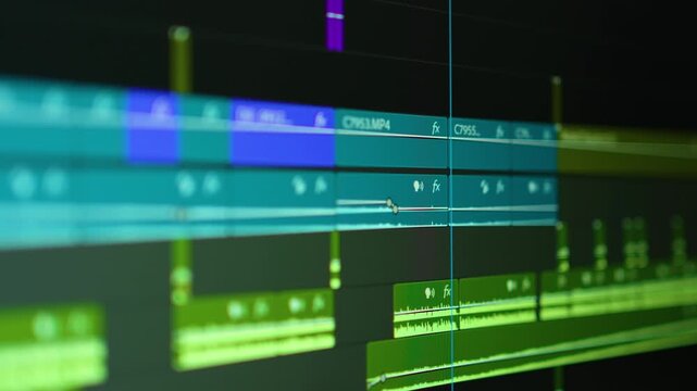 Video Editing Timeline Timelapse with Moving Tracks and Playhead, Post Production Workflow Background