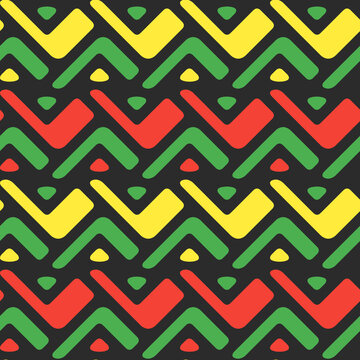Seamless Geometric Pattern with African Rasta Colors Red Yellow Green