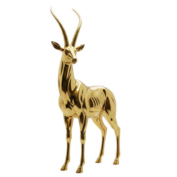 Golden antelope statue, shiny metal sculpture, animal figurine, luxury decor