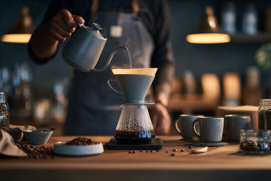 Coffee Culture Calm Barista Brews Artisan Filter Coffee in Cozy Caf&eacute;