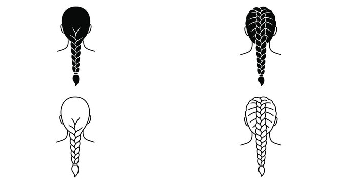 Braided Hairstyle Silhouettes Black And White Vector Illustration