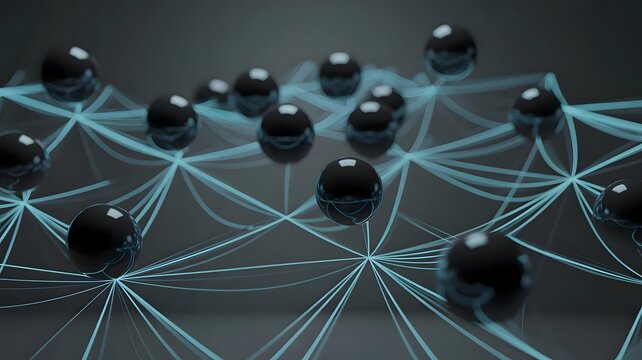 Dark metallic spheres connected by electric blue lines &ndash; Great for blockchain networks, interpersonal communication, or social structures.
