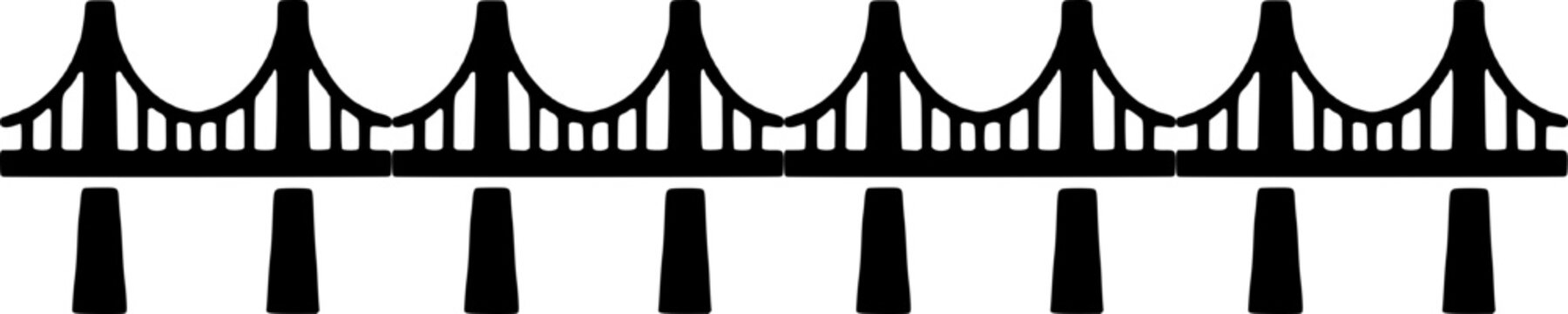 A black and white illustration of a bridge with a repeating pattern of arches and pillars, creating a sense of continuity and structure.