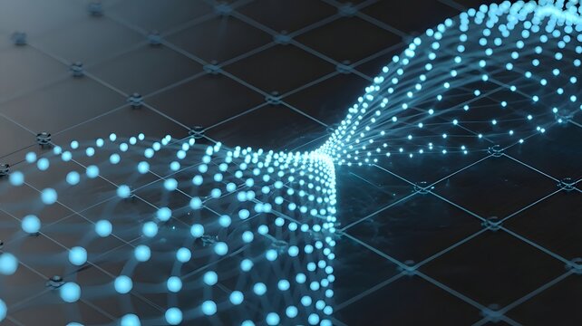 Blue particles flowing through network into unified beam &ndash; Suitable for data aggregation, talent acquisition, or collective contribution.