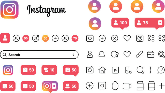 instagram logo variations gradient glyphs profile and search elements