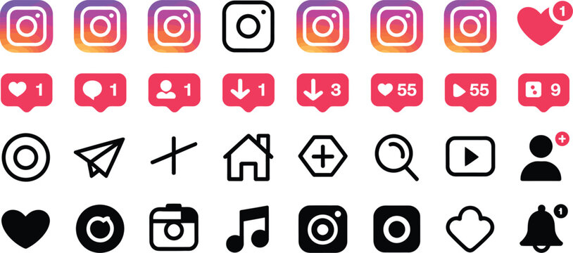 instagram vector icons pack for social app interface and marketing