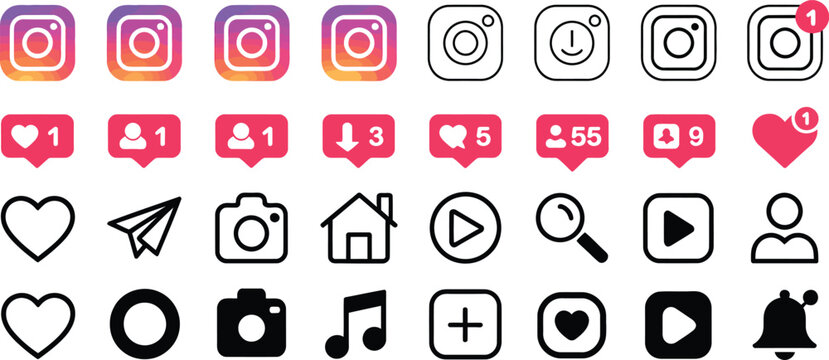 instagram ui icon set hearts comments messages and profile glyphs