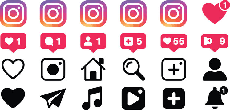 instagram social media icons with notifications and interface symbols