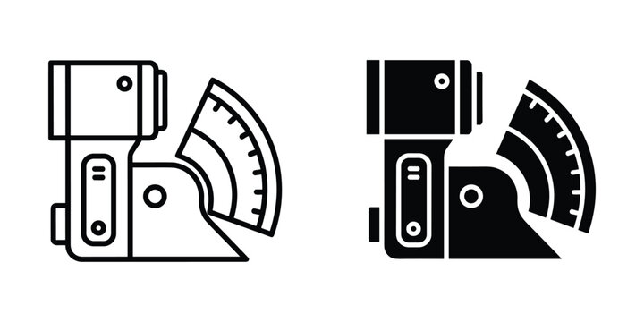 Camera flash unit with adjustable angle and signal waves in a clean graphic style