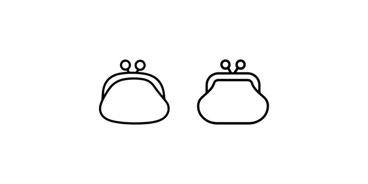 Minimalist coin purse icons collection simple vector outline wallet shapes for finance currency saving budget banking money storage accessory flat design.