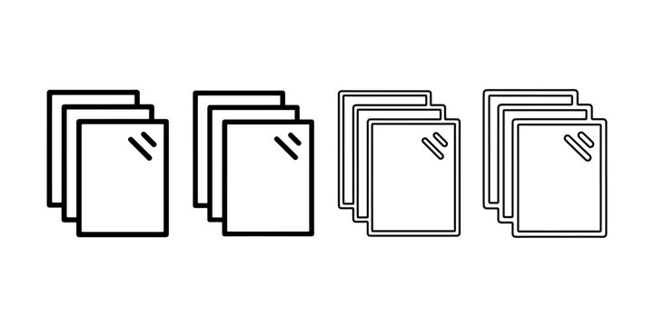 Paper sheet document stack icons set for file storage office work archive data management business report forms and digital records organization graphics.