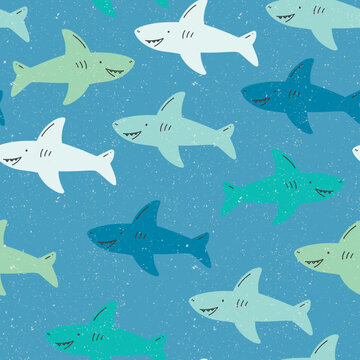 Colorful Shark Seamless Pattern &ndash; Cute Ocean Summer Background