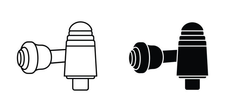 Plumbing valve with knob in outline and solid black on white background for design