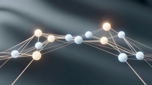 Connected network nodes creating a stable light bridge &ndash; Suitable for digital infrastructure, global trade, or partnership trust.