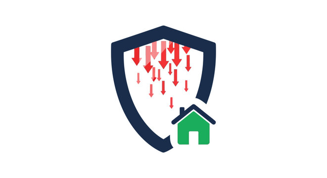 Real Estate Market Protection Concept: Shield Guarding Home from Falling Prices and Economic Decline
