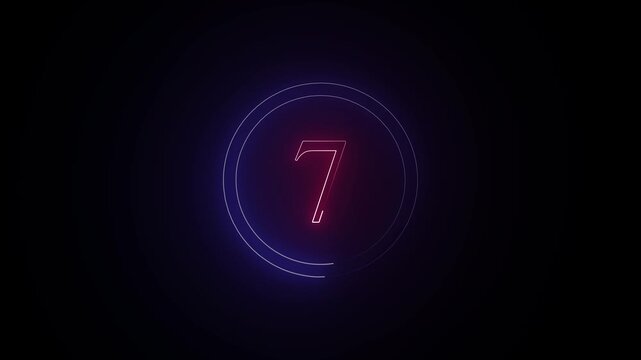 Neon number 7 animation with neon round circle, neon numbers 4k animated...