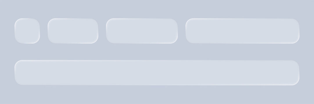 Liquid glass morphism vector buttons with soft blurred effect. Transparent rectangular ui elements with rounded corner on smooth background. Modern digital interface design graphic.