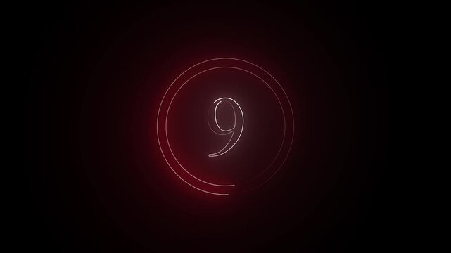 Neon number 9 animation with neon round circle, neon numbers 4k animated...