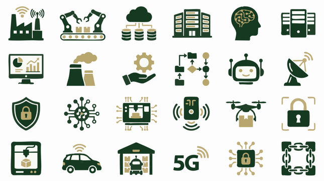 Digital Transformation and Industry 4.0 Technology Icon Set