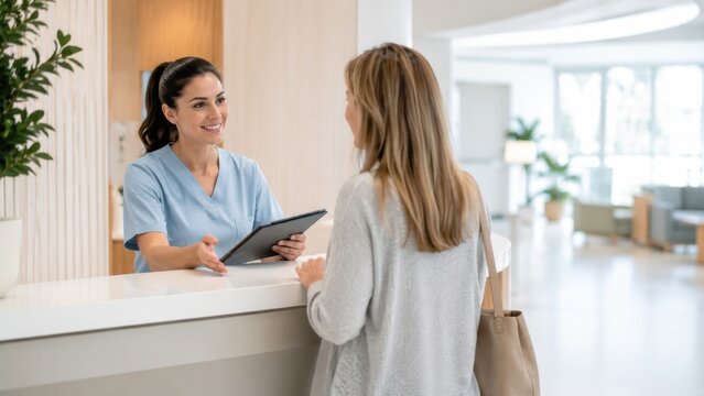Patient Welcomed By Care Coordinator In Clinic Lobby