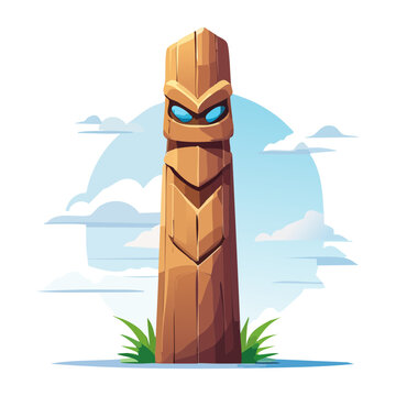 ancient tribal wooden totem pole tiki statue village landmark decoration asset vector illustration for fantasy adventure island survival game app