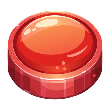Giant glossy red push button switch controller trigger icon with shiny silver metallic border frame for casual arcade puzzle game
