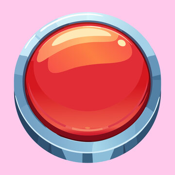 Interactive red circle button icon UI menu click element with thick steel outer rim for mobile casual arcade game application