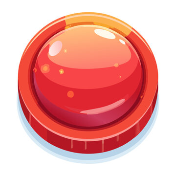 Bright 3D style red sphere push button activator button widget with metallic silver outline frame for interactive UI game screen