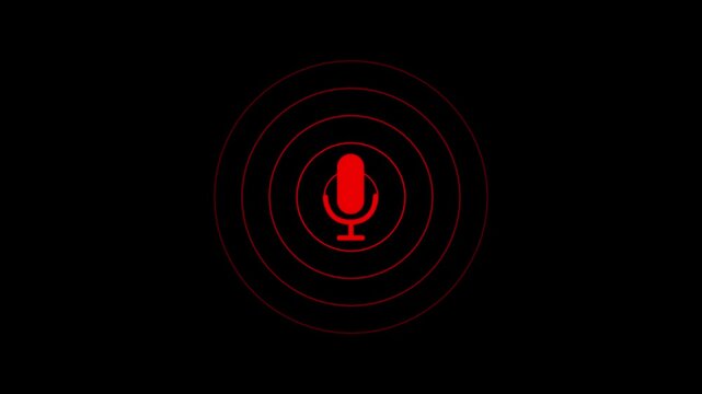 red audio recording mic button animation with pulsing radio waves"