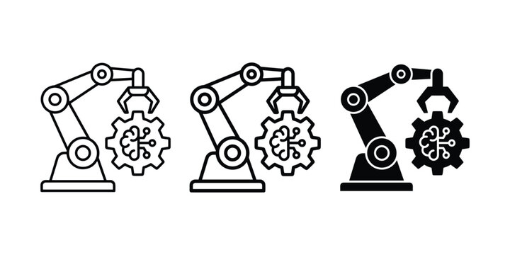 Three Minimalist Gear Mechanisms Vector Illustration Set