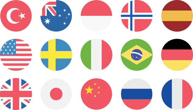 World Flag Icons Vector Set &ndash; Round Country Flags Collection for Language Selector, Country Picker and Website Localization